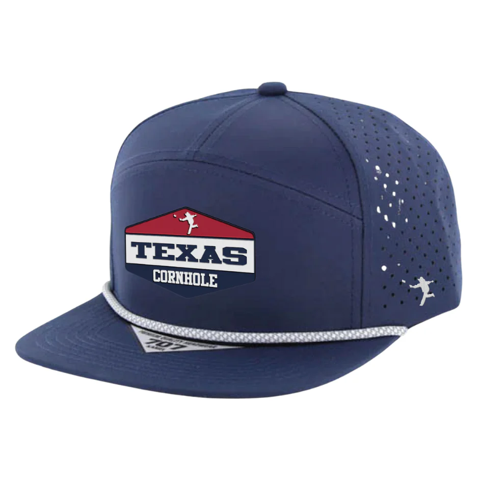 02 - Texas Cornhole Red Patch Hat - Kamel 7 Panel 707 (Navy)