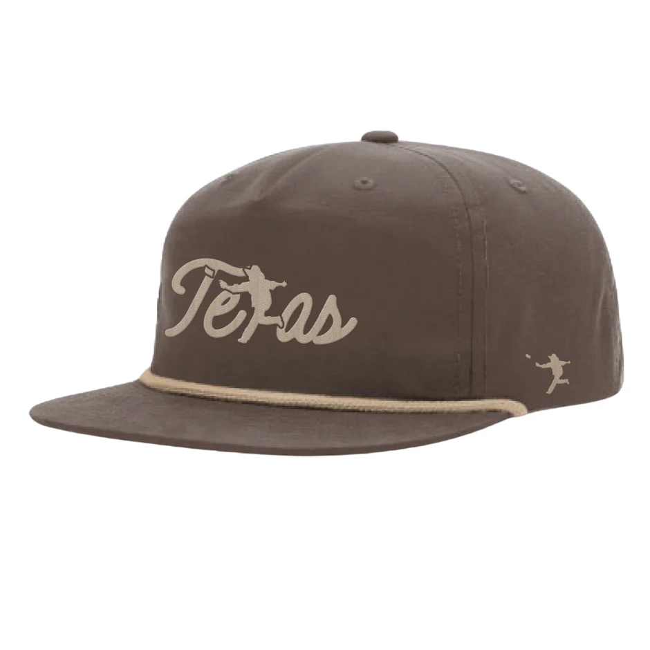 36 - Texas Script Embroidery Umpqua Rope Snapback Hat (Brown)