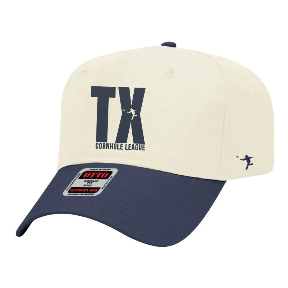 42 - TX Cornhole Embroidered OTTO Cap 5 Panel Mid Profile Baseball Cap (Natural / Navy)